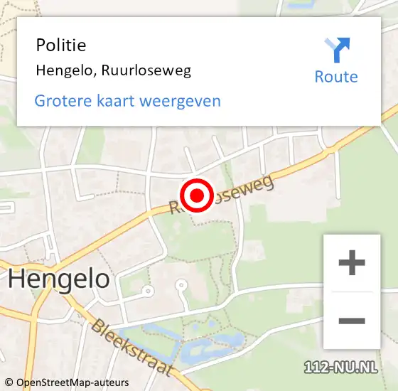 Locatie op kaart van de 112 melding: Politie Hengelo, Ruurloseweg op 11 september 2022 09:50