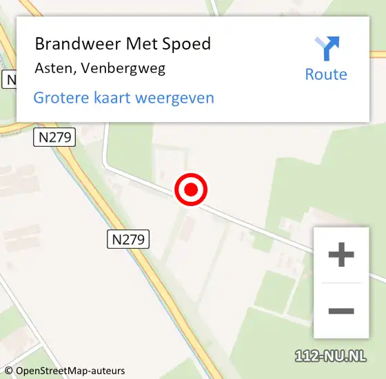 Locatie op kaart van de 112 melding: Brandweer Met Spoed Naar Asten, Venbergweg op 11 september 2022 09:59