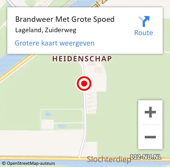 Locatie op kaart van de 112 melding: Brandweer Met Grote Spoed Naar Lageland, Zuiderweg op 11 september 2022 10:06