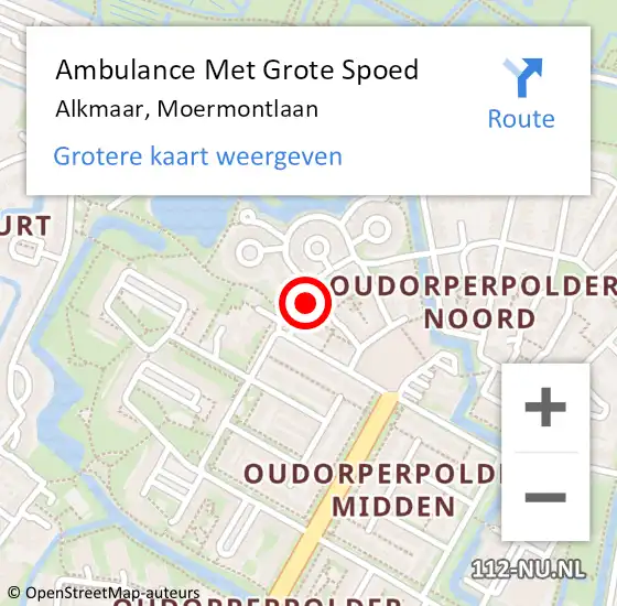 Locatie op kaart van de 112 melding: Ambulance Met Grote Spoed Naar Alkmaar, Moermontlaan op 11 september 2022 10:30