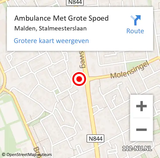 Locatie op kaart van de 112 melding: Ambulance Met Grote Spoed Naar Malden, Stalmeesterslaan op 11 september 2022 10:36