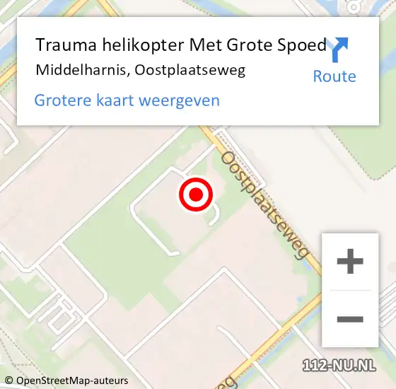 Locatie op kaart van de 112 melding: Trauma helikopter Met Grote Spoed Naar Middelharnis, Oostplaatseweg op 11 september 2022 11:26