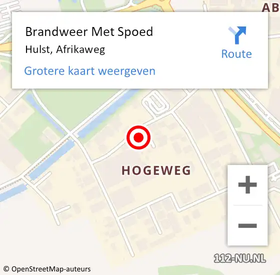 Locatie op kaart van de 112 melding: Brandweer Met Spoed Naar Hulst, Afrikaweg op 11 september 2022 11:40