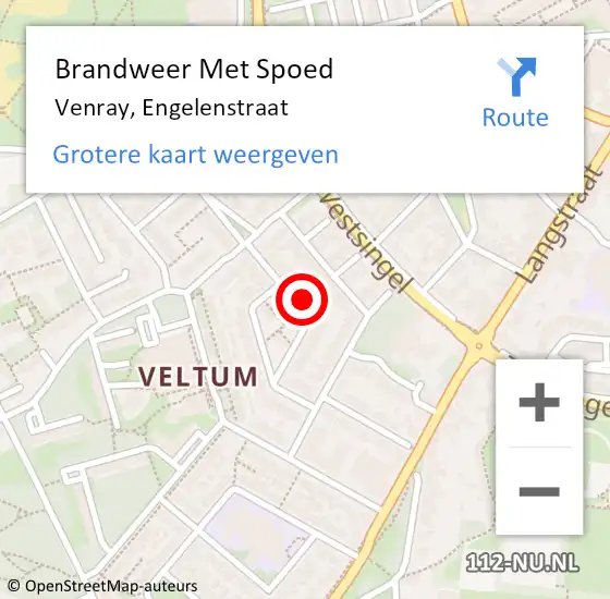 Locatie op kaart van de 112 melding: Brandweer Met Spoed Naar Venray, Engelenstraat op 11 september 2022 11:55