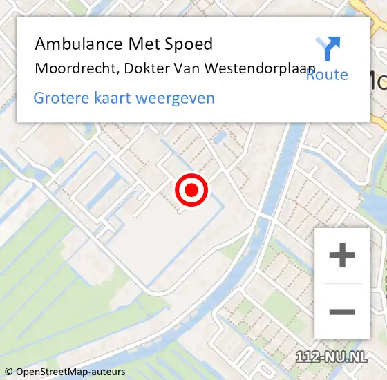 Locatie op kaart van de 112 melding: Ambulance Met Spoed Naar Moordrecht, Dokter Van Westendorplaan op 11 september 2022 12:04