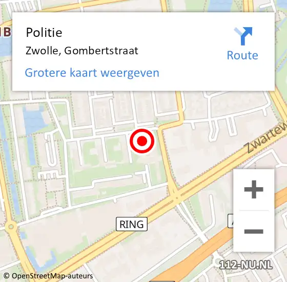 Locatie op kaart van de 112 melding: Politie Zwolle, Gombertstraat op 11 september 2022 12:04