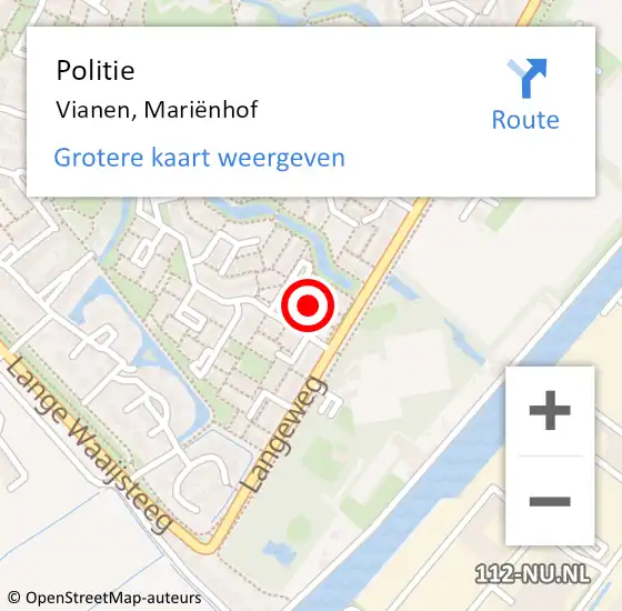 Locatie op kaart van de 112 melding: Politie Vianen, Mariënhof op 11 september 2022 12:11