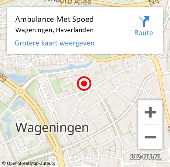 Locatie op kaart van de 112 melding: Ambulance Met Spoed Naar Wageningen, Haverlanden op 11 september 2022 12:16