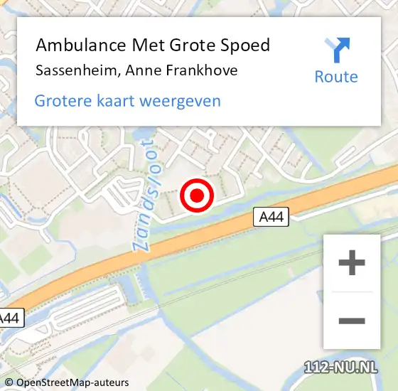 Locatie op kaart van de 112 melding: Ambulance Met Grote Spoed Naar Sassenheim, Anne Frankhove op 11 september 2022 12:17