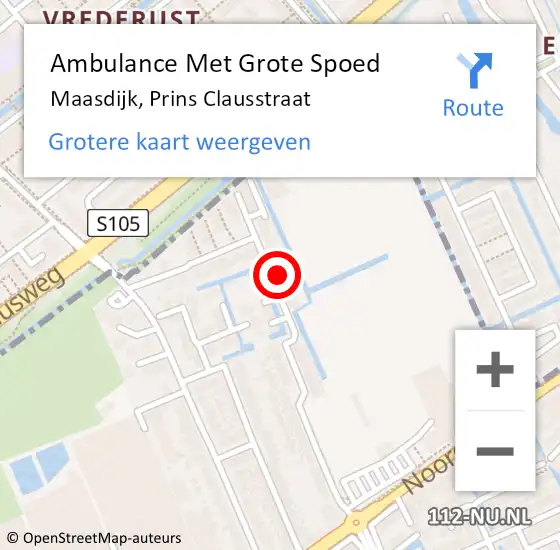 Locatie op kaart van de 112 melding: Ambulance Met Grote Spoed Naar Maasdijk, Prins Clausstraat op 11 september 2022 12:18