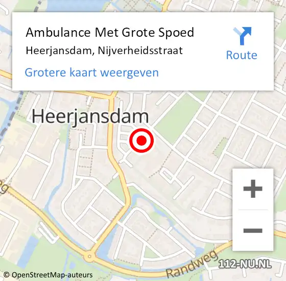 Locatie op kaart van de 112 melding: Ambulance Met Grote Spoed Naar Heerjansdam, Nijverheidsstraat op 11 september 2022 12:35