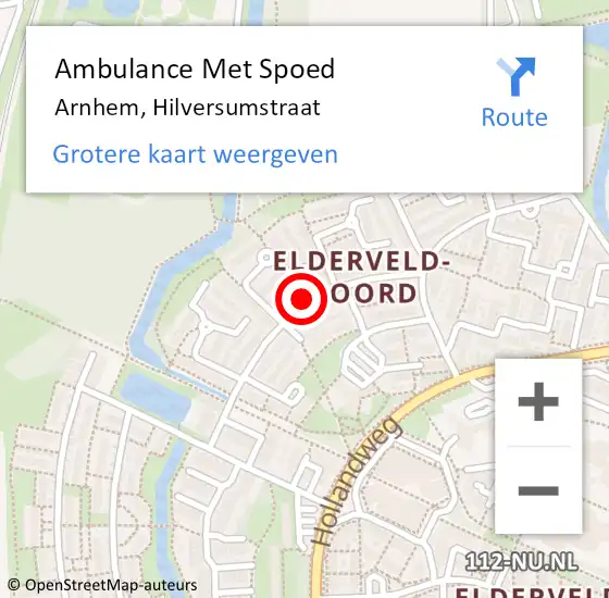 Locatie op kaart van de 112 melding: Ambulance Met Spoed Naar Arnhem, Hilversumstraat op 11 september 2022 12:43