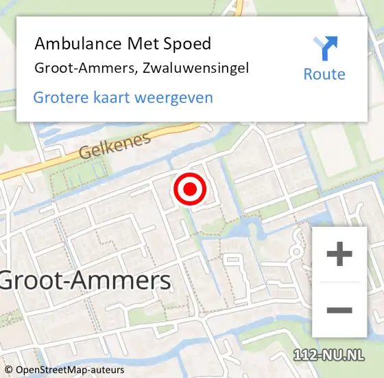 Locatie op kaart van de 112 melding: Ambulance Met Spoed Naar Groot-Ammers, Zwaluwensingel op 11 september 2022 12:45