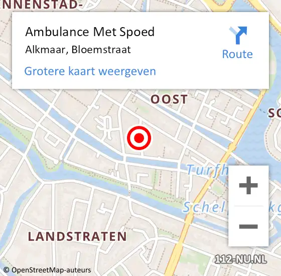 Locatie op kaart van de 112 melding: Ambulance Met Spoed Naar Alkmaar, Bloemstraat op 11 september 2022 12:53