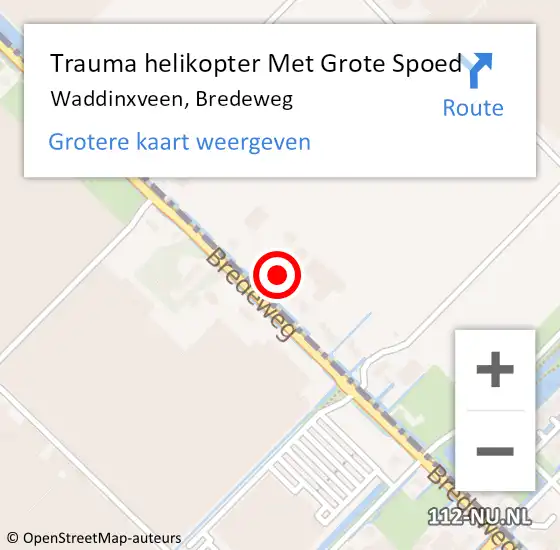 Locatie op kaart van de 112 melding: Trauma helikopter Met Grote Spoed Naar Waddinxveen, Bredeweg op 11 september 2022 13:30