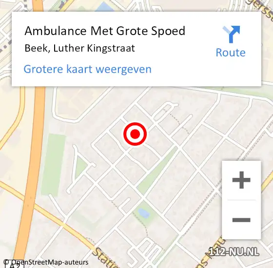 Locatie op kaart van de 112 melding: Ambulance Met Grote Spoed Naar Beek, Luther Kingstraat op 29 juli 2014 00:51