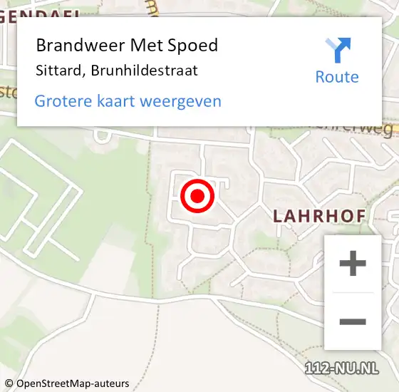 Locatie op kaart van de 112 melding: Brandweer Met Spoed Naar Sittard, Brunhildestraat op 11 september 2022 13:56