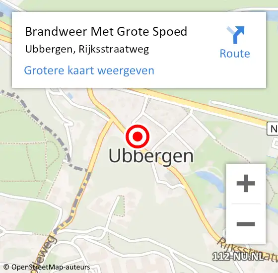 Locatie op kaart van de 112 melding: Brandweer Met Grote Spoed Naar Ubbergen, Rijksstraatweg op 11 september 2022 14:01