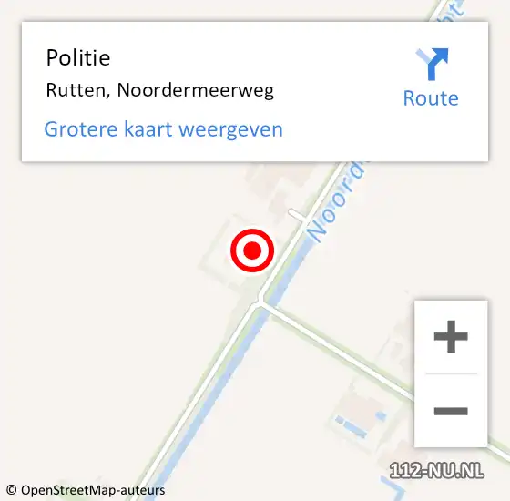 Locatie op kaart van de 112 melding: Politie Rutten, Noordermeerweg op 11 september 2022 14:27