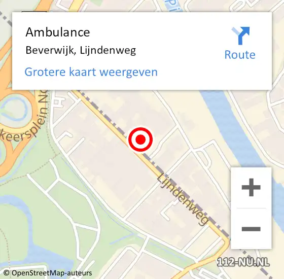 Locatie op kaart van de 112 melding: Ambulance Beverwijk, Lijndenweg op 11 september 2022 15:04