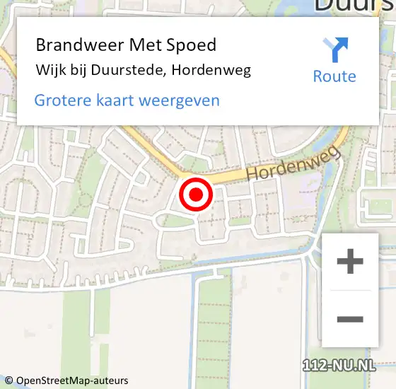 Locatie op kaart van de 112 melding: Brandweer Met Spoed Naar Wijk bij Duurstede, Hordenweg op 11 september 2022 15:08