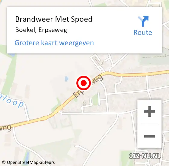 Locatie op kaart van de 112 melding: Brandweer Met Spoed Naar Boekel, Erpseweg op 11 september 2022 15:12