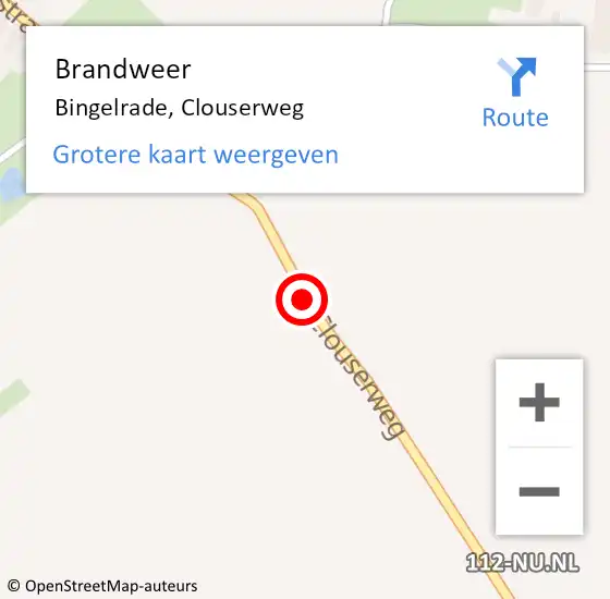 Locatie op kaart van de 112 melding: Brandweer Bingelrade, Clouserweg op 29 juli 2014 01:16