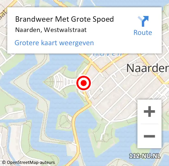 Locatie op kaart van de 112 melding: Brandweer Met Grote Spoed Naar Naarden, Westwalstraat op 11 september 2022 15:34