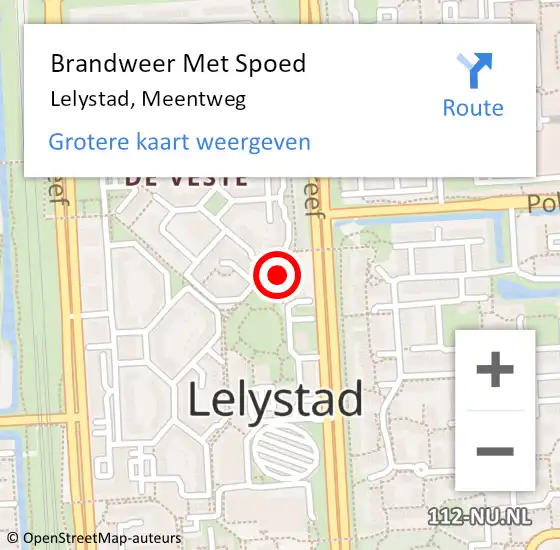 Locatie op kaart van de 112 melding: Brandweer Met Spoed Naar Lelystad, Meentweg op 11 september 2022 15:56