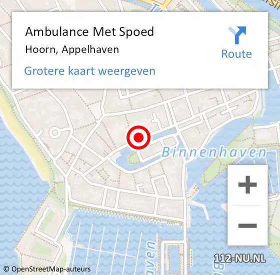 Locatie op kaart van de 112 melding: Ambulance Met Spoed Naar Hoorn, Appelhaven op 11 september 2022 16:02