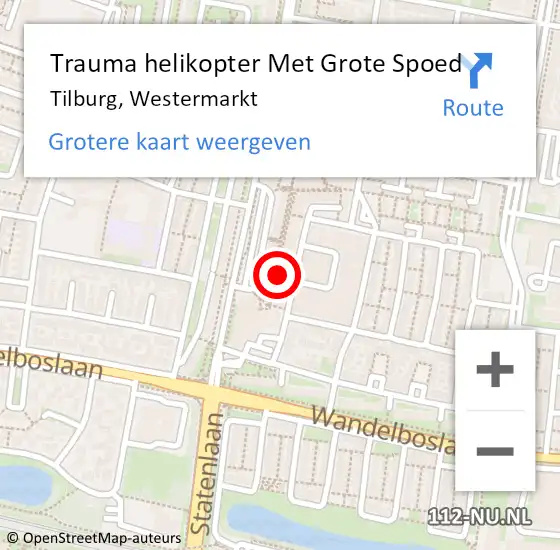 Locatie op kaart van de 112 melding: Trauma helikopter Met Grote Spoed Naar Tilburg, Westermarkt op 11 september 2022 16:15