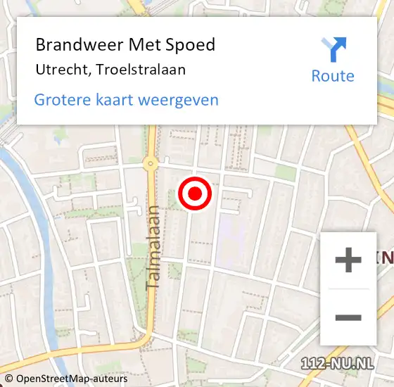 Locatie op kaart van de 112 melding: Brandweer Met Spoed Naar Utrecht, Troelstralaan op 11 september 2022 16:23