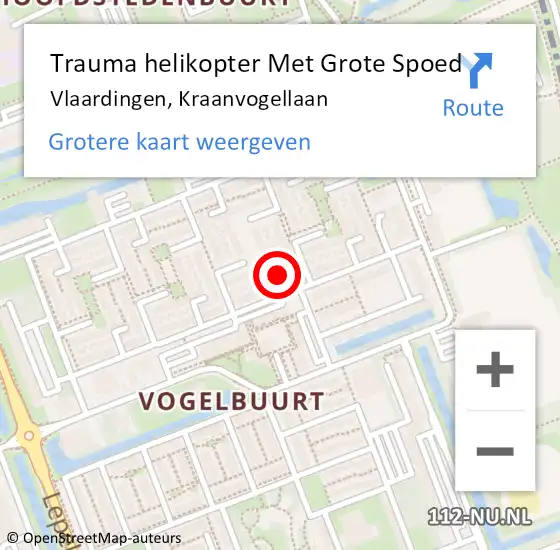 Locatie op kaart van de 112 melding: Trauma helikopter Met Grote Spoed Naar Vlaardingen, Kraanvogellaan op 11 september 2022 16:39