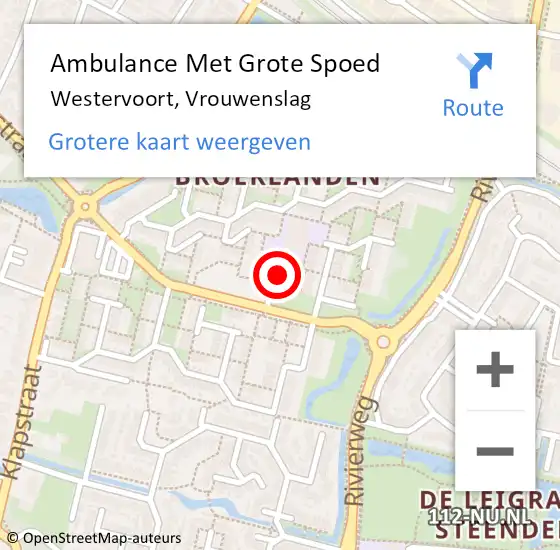 Locatie op kaart van de 112 melding: Ambulance Met Grote Spoed Naar Westervoort, Vrouwenslag op 11 september 2022 16:57