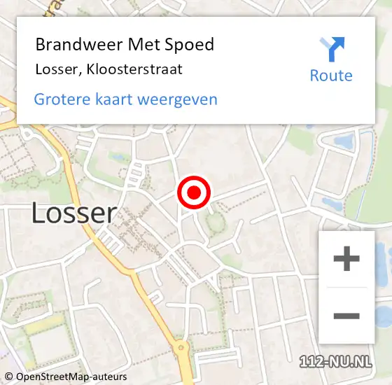 Locatie op kaart van de 112 melding: Brandweer Met Spoed Naar Losser, Kloosterstraat op 11 september 2022 17:02