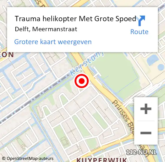 Locatie op kaart van de 112 melding: Trauma helikopter Met Grote Spoed Naar Delft, Meermanstraat op 11 september 2022 17:11