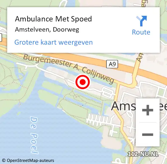 Locatie op kaart van de 112 melding: Ambulance Met Spoed Naar Amstelveen, Doorweg op 11 september 2022 17:47