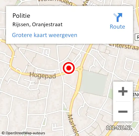 Locatie op kaart van de 112 melding: Politie Rijssen, Oranjestraat op 11 september 2022 18:22