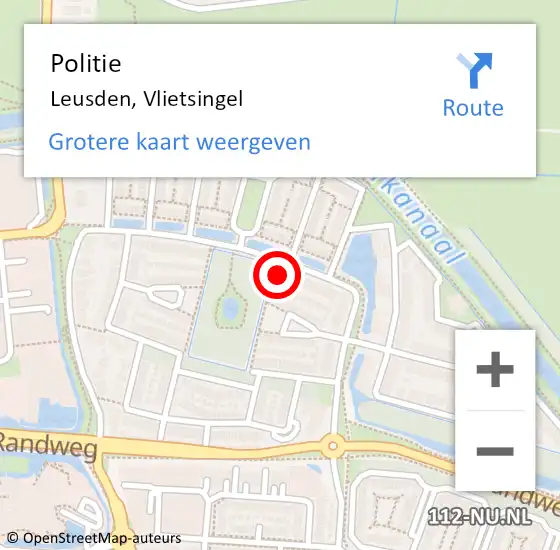 Locatie op kaart van de 112 melding: Politie Leusden, Vlietsingel op 11 september 2022 18:29