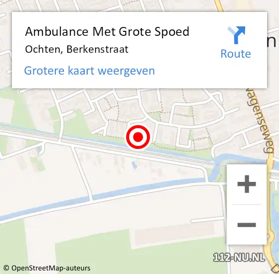 Locatie op kaart van de 112 melding: Ambulance Met Grote Spoed Naar Ochten, Berkenstraat op 11 september 2022 18:35