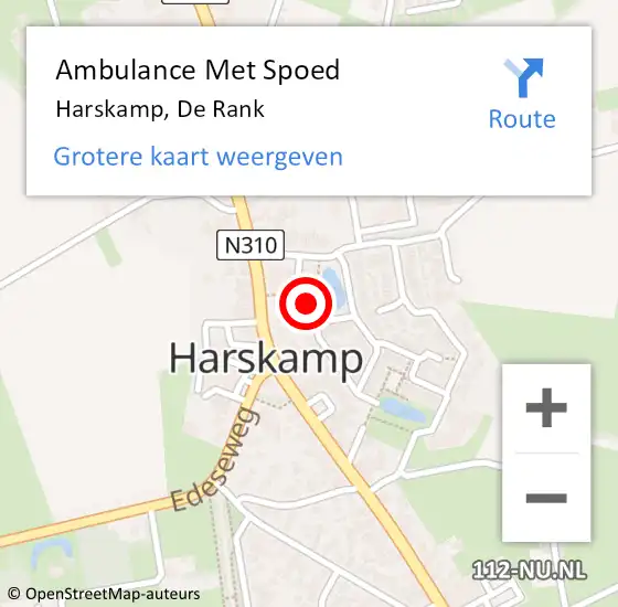 Locatie op kaart van de 112 melding: Ambulance Met Spoed Naar Harskamp, De Rank op 11 september 2022 18:50