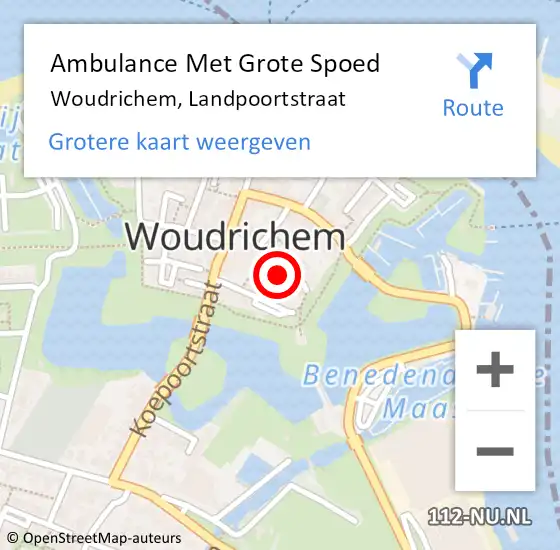 Locatie op kaart van de 112 melding: Ambulance Met Grote Spoed Naar Woudrichem, Landpoortstraat op 11 september 2022 18:56