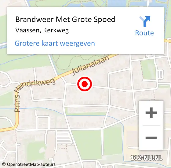 Locatie op kaart van de 112 melding: Brandweer Met Grote Spoed Naar Vaassen, Kerkweg op 11 september 2022 19:01