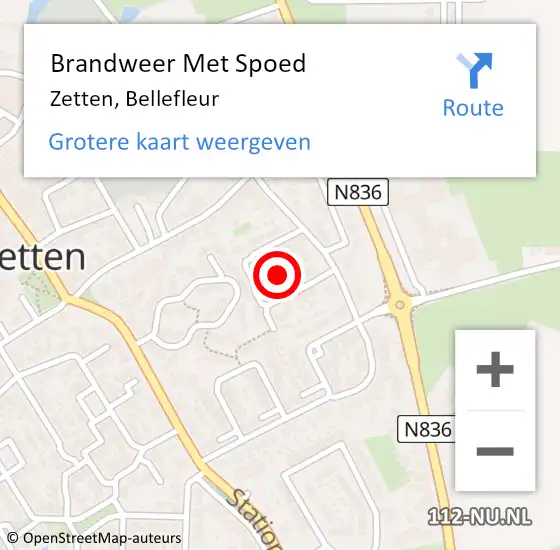 Locatie op kaart van de 112 melding: Brandweer Met Spoed Naar Zetten, Bellefleur op 11 september 2022 19:02