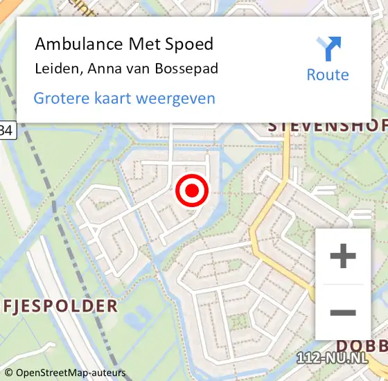 Locatie op kaart van de 112 melding: Ambulance Met Spoed Naar Leiden, Anna van Bossepad op 11 september 2022 19:25