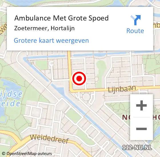 Locatie op kaart van de 112 melding: Ambulance Met Grote Spoed Naar Zoetermeer, Hortalijn op 11 september 2022 19:31