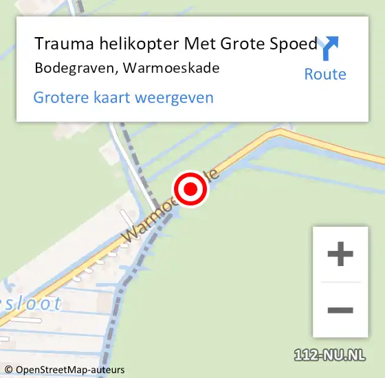 Locatie op kaart van de 112 melding: Trauma helikopter Met Grote Spoed Naar Bodegraven, Warmoeskade op 11 september 2022 19:32