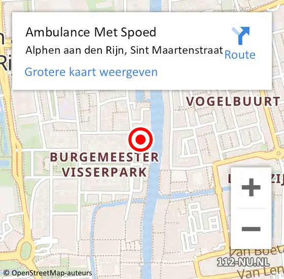 Locatie op kaart van de 112 melding: Ambulance Met Spoed Naar Alphen aan den Rijn, Sint Maartenstraat op 11 september 2022 19:44