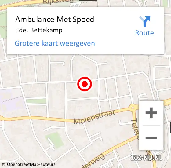 Locatie op kaart van de 112 melding: Ambulance Met Spoed Naar Ede, Bettekamp op 11 september 2022 19:47