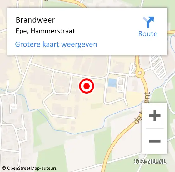 Locatie op kaart van de 112 melding: Brandweer Epe, Hammerstraat op 11 september 2022 20:08
